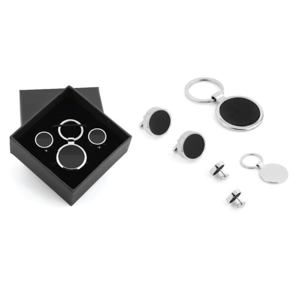 Kutulu Metal Anahtarlık Kol Düğmeli Set - Görsel 1