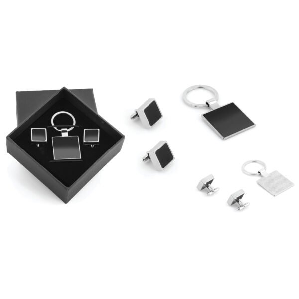 Kutulu Metal Anahtarlık Kol Düğmeli Set - Görsel 1