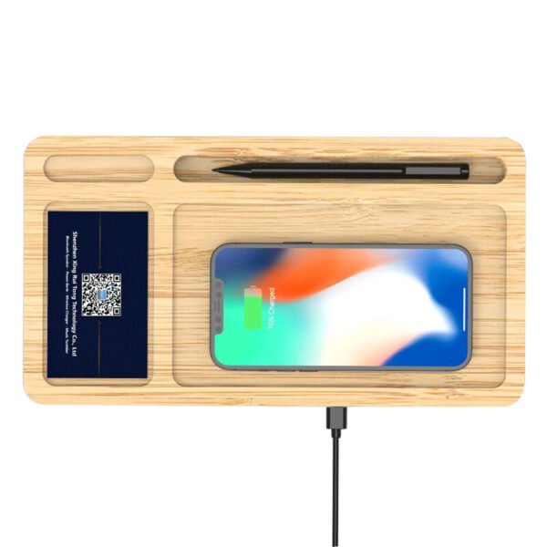 Bambu Masaüstü Organizer Wireless Mobil Şarj Cihazı - Görsel 1