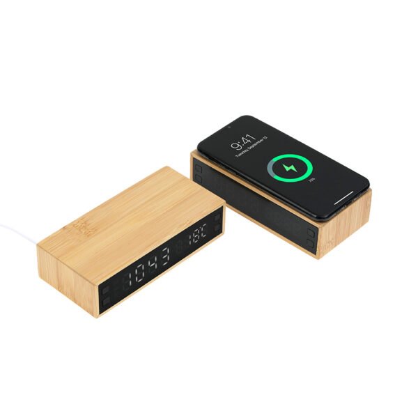 Wireless Mobil Şarj Cihazı ve Bambu Dijital Masa Saati - Görsel 1
